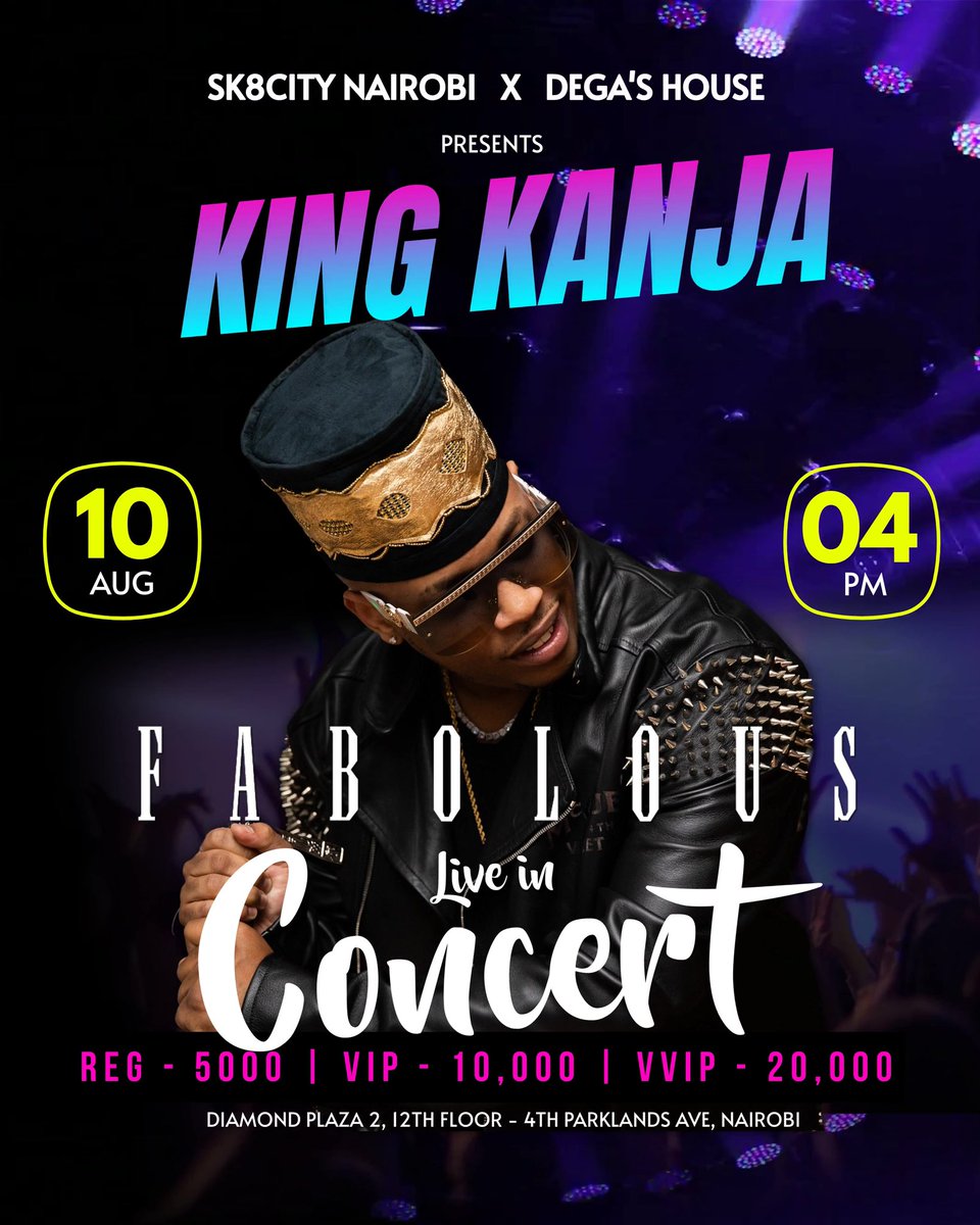 KingKanja's tweet photo. Before I leave the 254 I will be performing LIVE @Sk8cityNairobi alongside Brooklyn’s own East Coast legendary Hip-hop MC @myfabolouslife this week Thursday August 10th !!! https://t.co/NlUs2atvBP