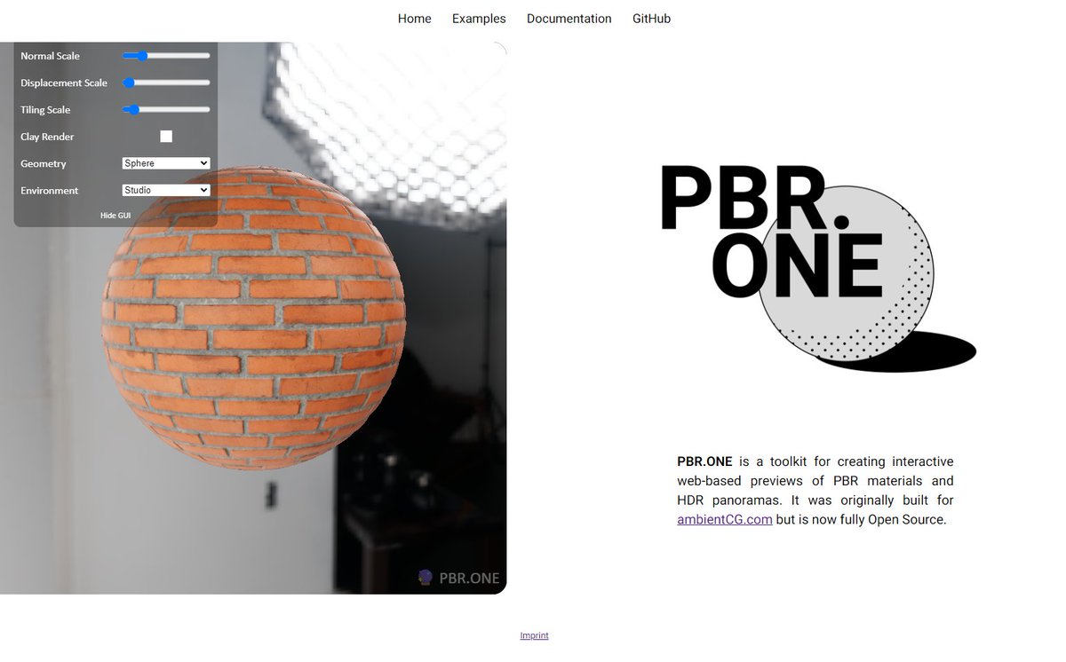 PBR.ONE , The material &amp; hdri preview toolkit I wrote for <a href="/ambientCG/">ambientCG</a> just got a new website, logo and documentation: docs.pbr.one
