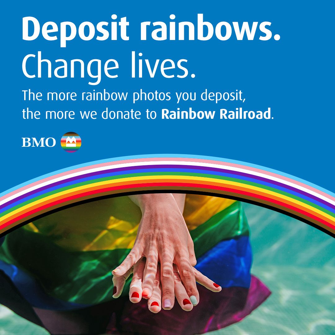 Happy #VancouverPride to all those celebrating this weekend. Spot, snap and deposit the rainbows you see to BMORainbowDeposits.com. For every rainbow deposited, BMO will donate $1 (up to $50,000 CAD) to Rainbow Railroad. #BMOPride #ProudToWorkAtBMO