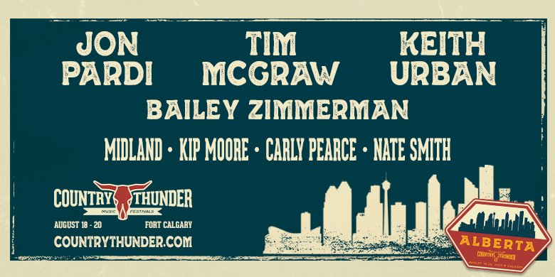 CISNCountry's tweet photo. 1⃣3⃣ days to @countrythunder Alberta Fort Calgary August 18-20. #YYC #YEG
@JonPardi, @TheTimMcGraw, and @KeithUrban headline. #CountryThunderAlberta #CTNation
Win🆓Tickets ⤵️⤵️⤵️
✅➡️➡️➡️https://t.co/YYNPV63s1U https://t.co/6CGksotsXB