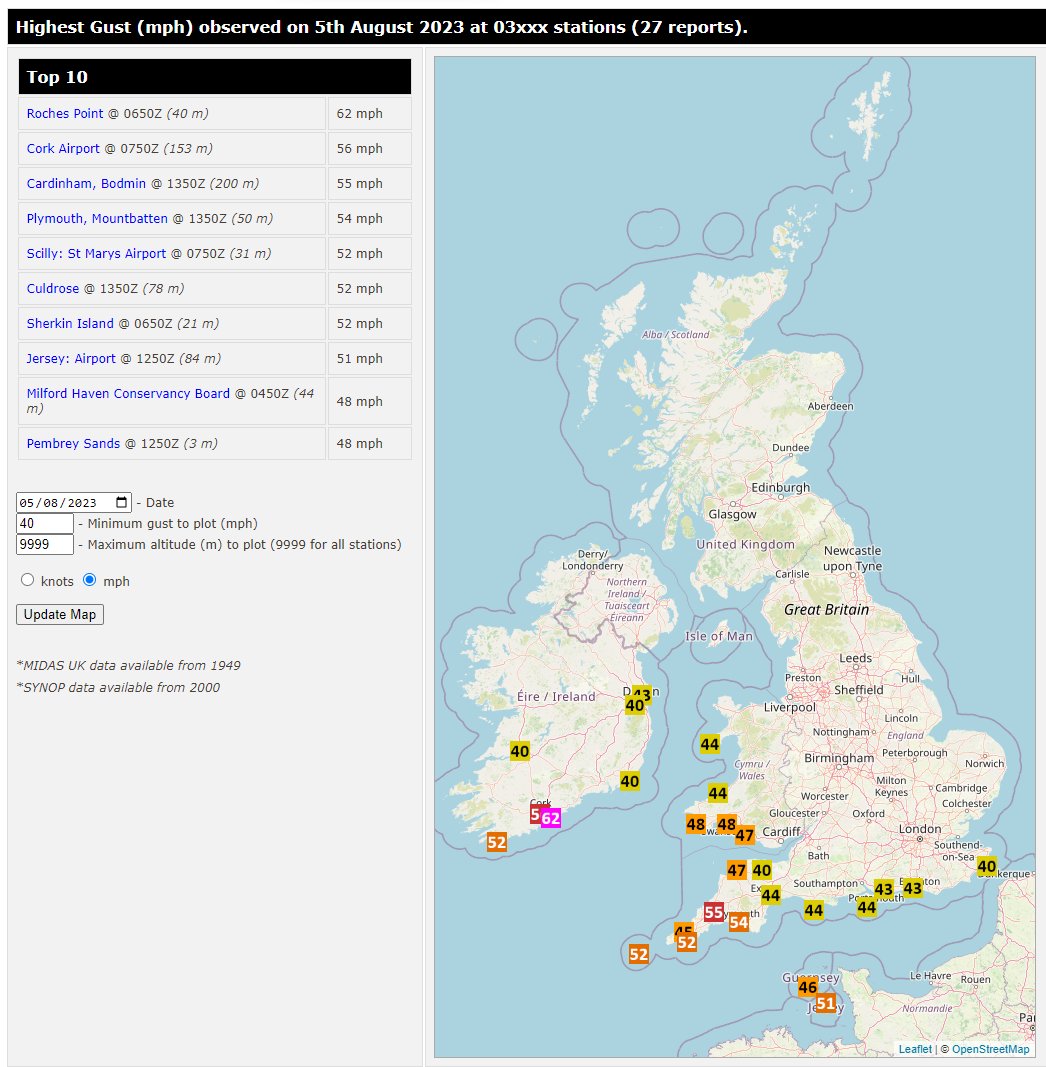 RoostWeather's tweet photo. Strongest #winds associated with #StormAntoni are gradually working in from the west now - recent 55mph at #Cardinham for example.

Plotted are strongest #gusts today from official sites, >=40mph. https://t.co/OxpV8SViZI