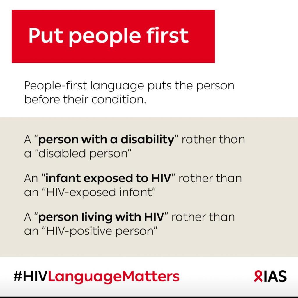 hspn4's tweet photo. Put People First then their condition. HIV will never be above/supreme or superior to them 💪

Thank you @iasociety https://t.co/b2NpRB49aB