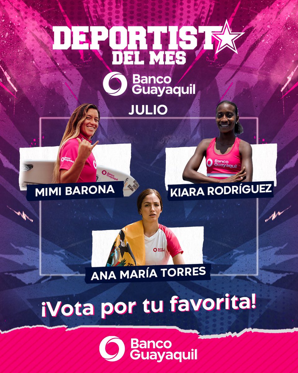 BancoGuayaquil's tweet photo. ¡Julio fue un mes de nuevos logros y emociones! 

Queremos celebrar a nuestros deportistas y con tu ayuda elegir al #DeportistadelMes. https://t.co/EsLcUXEqXP