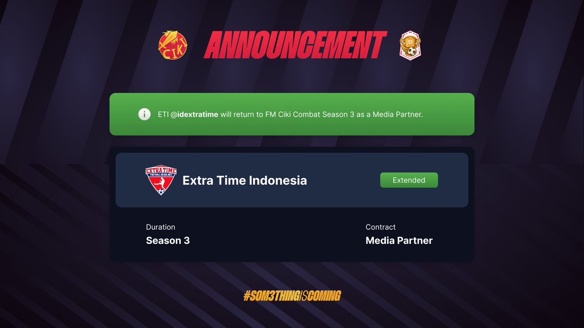FMCikiCombat's tweet photo. We also reached an agreement with @idextratime the largest football community in Indonesia as a media partner for the third season in a row

With @idextratime support, we hope that this competition will be increasingly recognized in Indonesia 🇮🇩 https://t.co/DjpgtrJSiZ