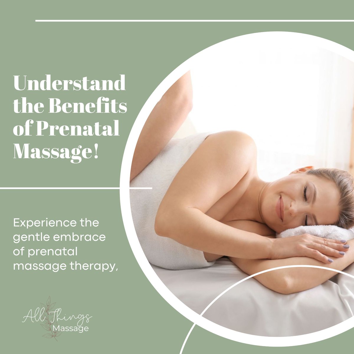 Experience the gentle embrace of prenatal massage therapy, easing pregnancy discomforts, promoting relaxation, and fostering a deeper connection with your growing miracle. 

Embrace the gift of motherhood at All Things Massage.
.
#PrenatalMassage #MotherhoodJourney