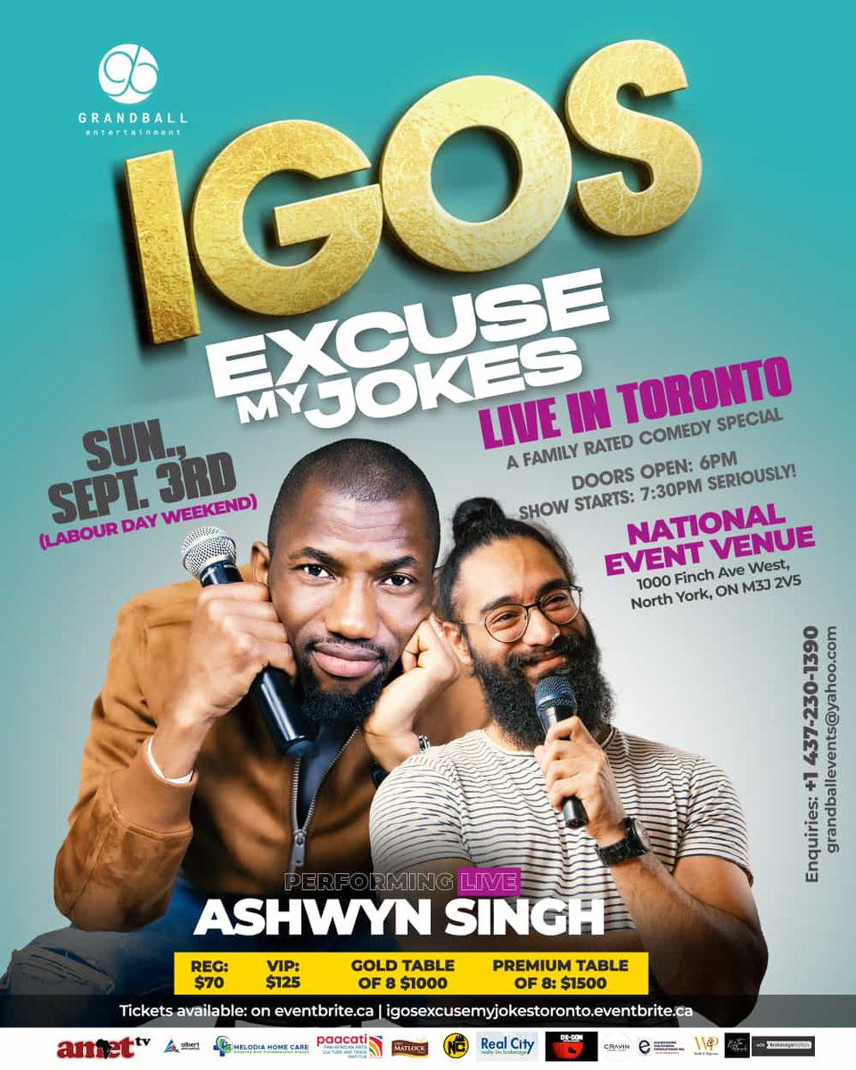 IGOScomedian's tweet photo. All confirmed &amp; ready 💯 for 

Igos ExcuseMyJokes
Comedy Special Live in Toronto. (Family rated event)

*DATE*- Sun, Sept 3rd, #2023 (Labour Day Weekend)

*Ticket link*
https://t.co/25bFPlxJOa

More info:
grandballevents@yahoo.com
437-230-1390.
#IgosLive 
Can't wait to see you 🙏 https://t.co/Gjl0CBRszO