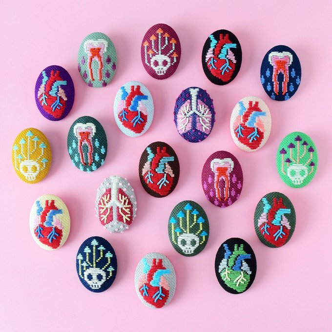 'Anatomy brooches' by Hiné Mizushima, Japanese, slow crafter, miniature collage artist, illustrator, stop-motion music video artist who lives in Vancouver #WomensArt