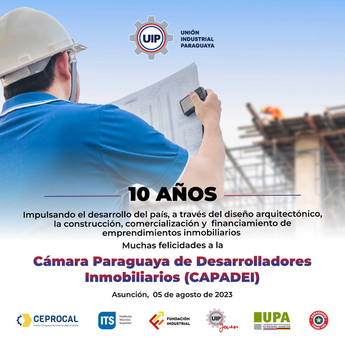 UIP_py's tweet photo. 👐¡Muchas felicidades a todos los miembros de @CapadeiParaguay por otro año de éxitos y logros en la industria inmobiliaria!
#UIP #CAPADEI #SOCIOGREMIO https://t.co/lKRzIOmNRh