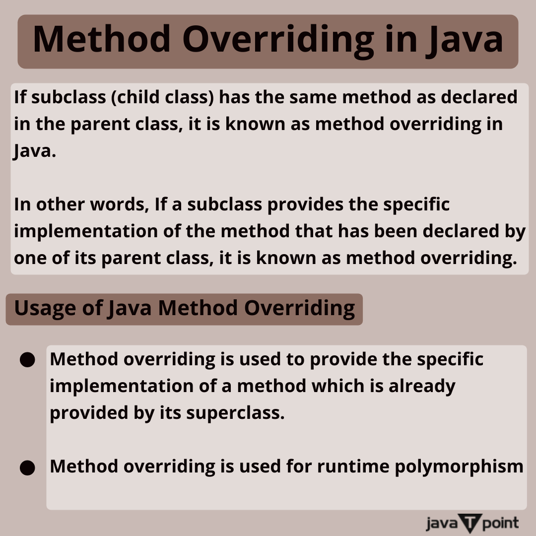 Bhavana83491661's tweet image. Method Overriding in Java
.
.
.
.
for more information
bit.ly/3QqwBQi
check the above link
.
.
.
.
#inheritance #methodoverloading #methodoverriding #oops #class #object #abstraction #encapsulation #coupling #cohesion #association #computersciencemajor #javatpoint