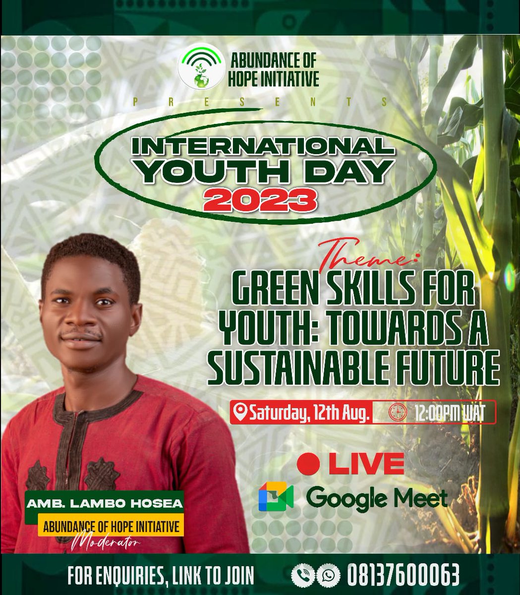 HopeAbundance's tweet photo. A successful transition towards a greener world will depend on the development of green skills globally.
The shift towards an environmentally sustainable &amp; climate-friendly world is at the heart of discussions at #Internationalyouthday 2023 as we try to respond to climate crisis. https://t.co/iJlH0yvxn0