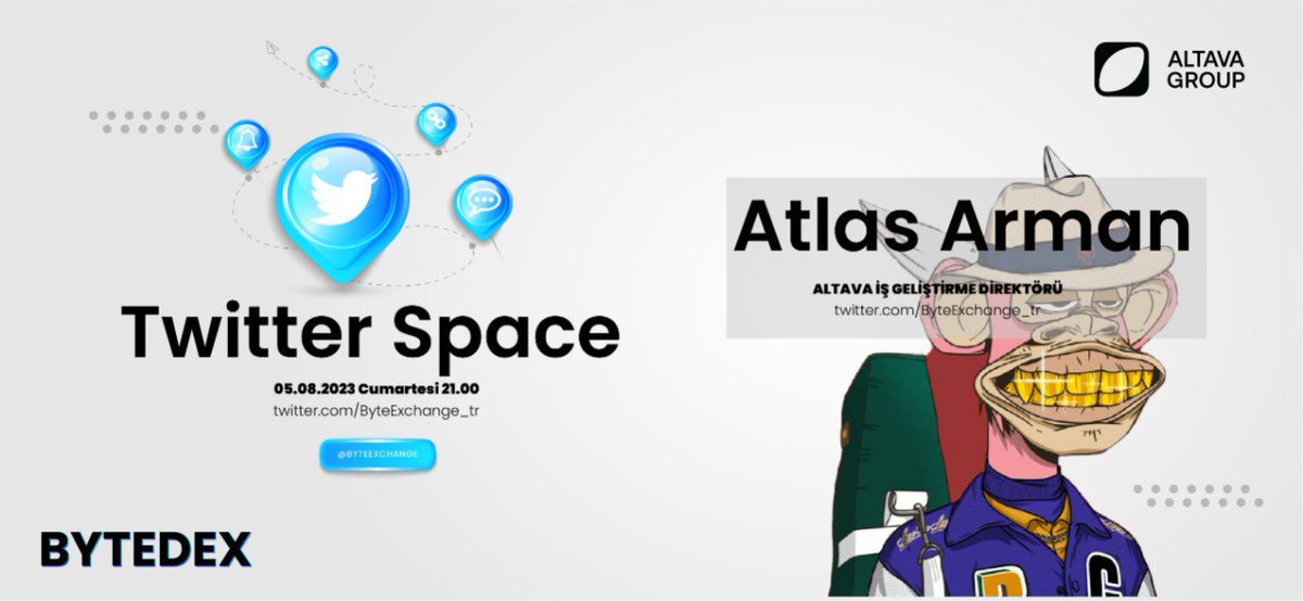 🔥 Bu akşam <a href="/altavagroup/">ALTAVA</a> İşgeliştirme direktörü Atlas Arman bizimle birlikte olacak

🌟 <a href="/Bytepad/">Bytepad</a>'te Altava Land Satışları başlıyor!
✅️ Altava Land ne gibi fırsatlar  sunacak ?
🚀 Altava grubunun gelecek planında nasıl bir ekosistem var ?

⏰️ 21.00 (05.08.2023 - Bu akşam )