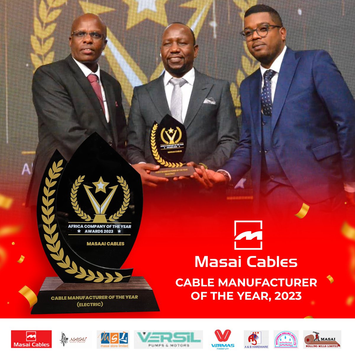 Celebrating a remarkable milestone! 🎉🏅 Masai Cables Ltd. 
Thank you for your unwavering support!
#masaicables #electricalcables #cablemanufacturer #acoya2023 #africacompanyoftheyearawards #companyawards #awards#excellenceawards