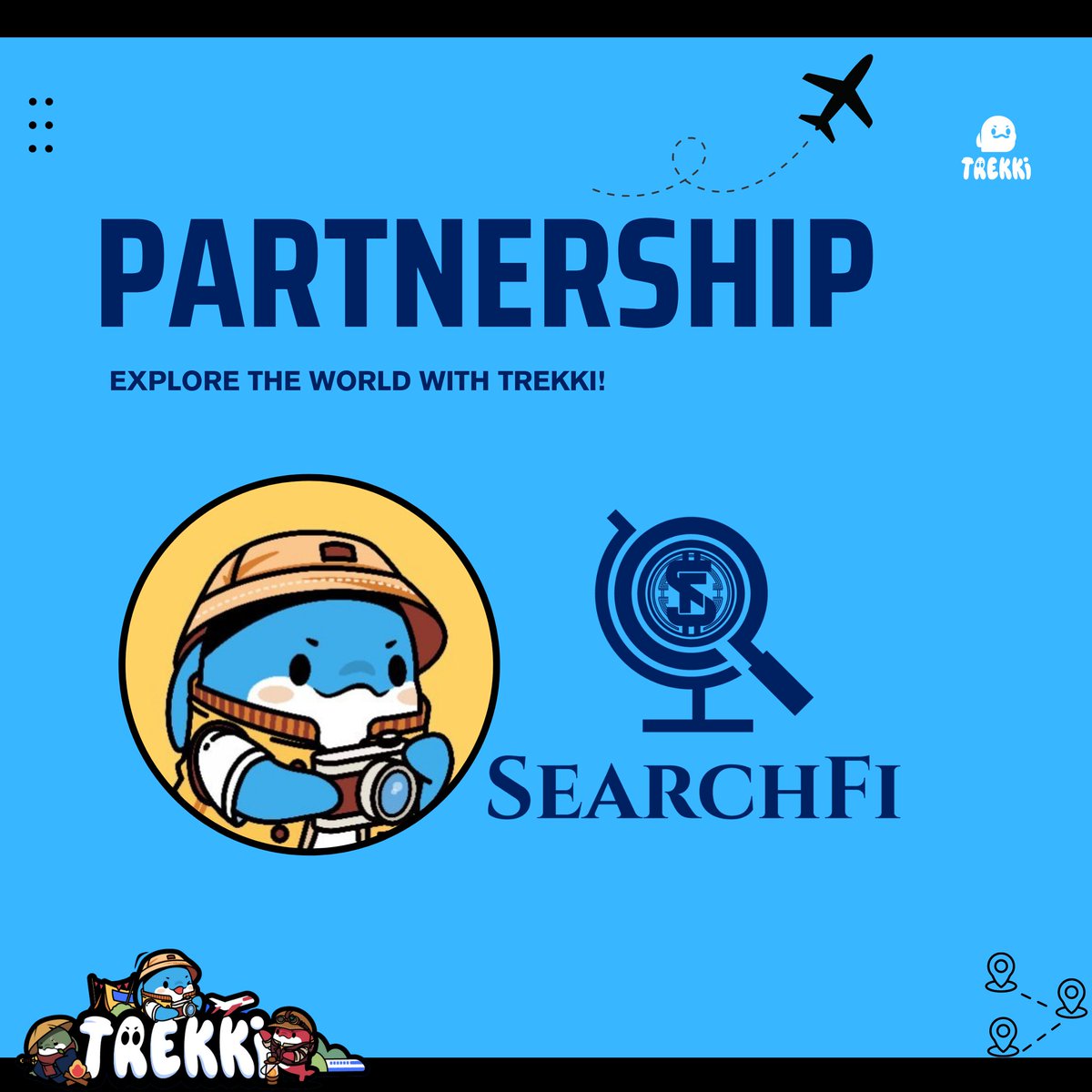 Partnership: Trekki x SearchFi 🐬

 We are delighted to announce partnership with <a href="/TrekkiNFT/">Trekki NFT</a>

the first travel themed NFT incubated by top travel group <a href="/Trip/">Trip.com</a> to offer amazing travel experiences, including discounts on hotels, flights, and attractions.