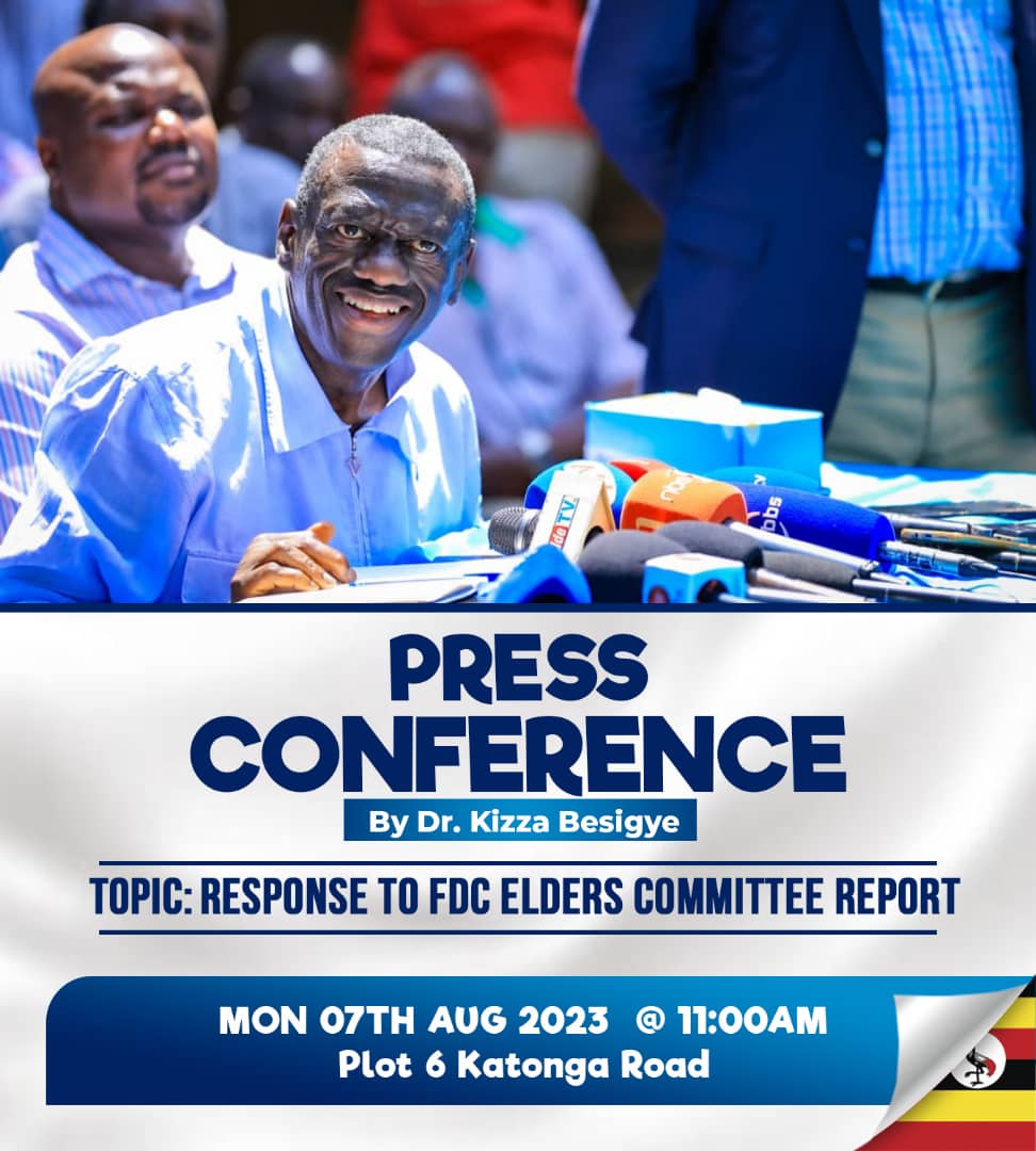 This Monday 7th August, 2023. H.E Dr Kizza Besigye will address the media in response to the @FDCOfficial1 Nabwiso Elders Committee report. stay tuned... @bbstvug @DailyMonitor @nbstv @ntvuganda @kizzabesigye1 @DoreenNyanjura