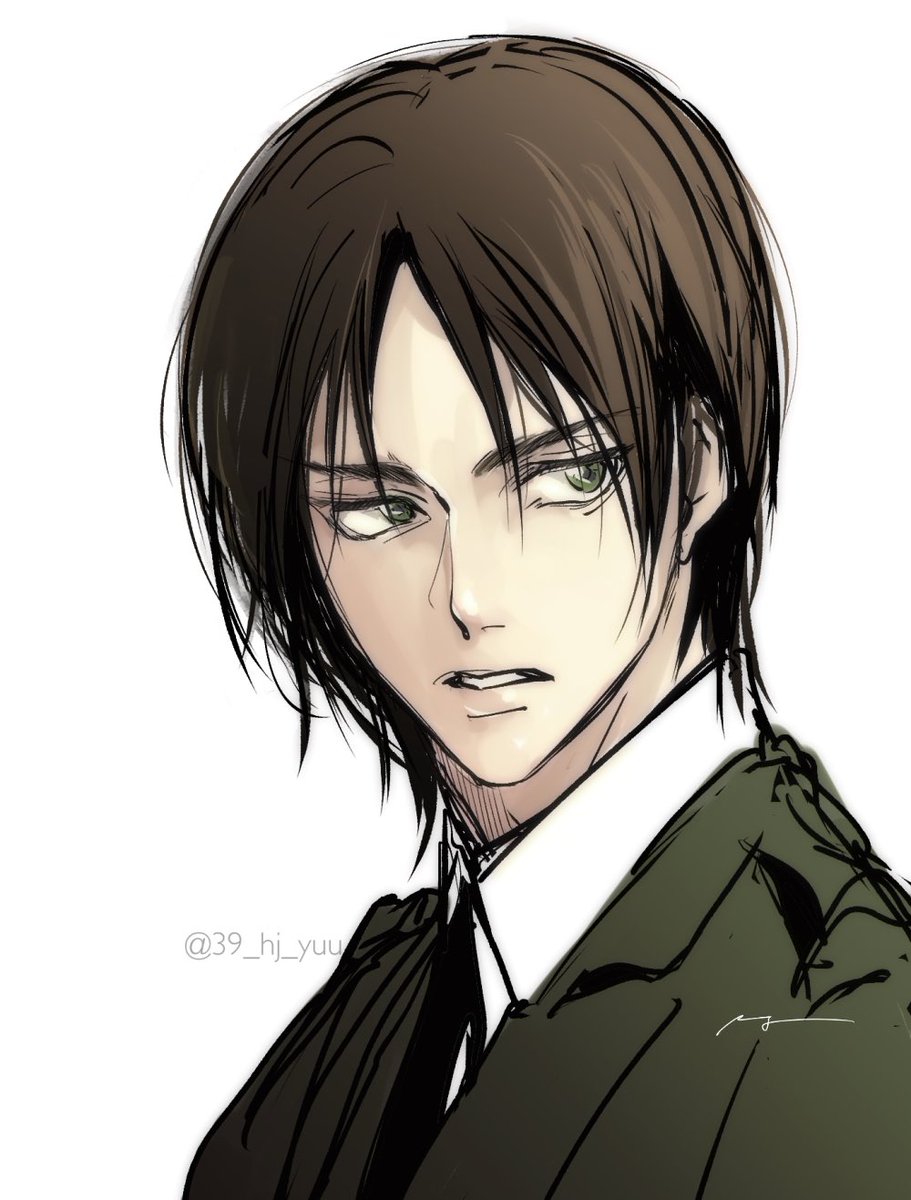 eren yeager 1boy solo male focus green eyes white background shirt necktie  illustration images