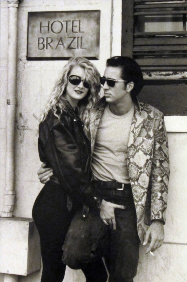 Laura Dern and Nicolas Cage on the set of David Lynch’s Wild at Heart, 1990