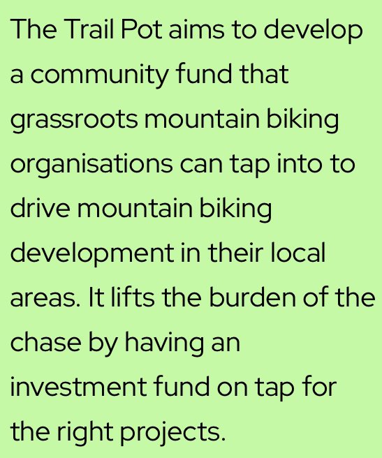 The Trail Pot

Great initiative being set up by @KoftheP 

Worth registering your interest & following the page if you have any interest in mountain bike trail developments 

Excellent interview in Singletrack magazine this month