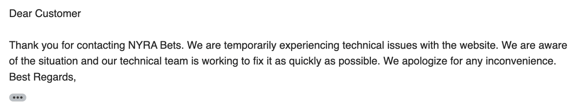 scottzthewriter's tweet photo. The best part of this @nyrabets response, which I predicted in my message to them, is that it's so devoid of any intention to be personal. The final "Best Regards," with no name attached. https://t.co/W7OhnPeooV