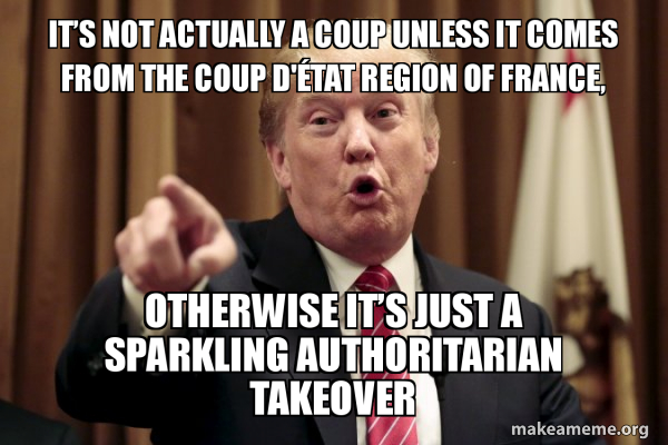 JanoCharbel's tweet image. Trump-orchestrated coup attempt? 
Nah!

#US #Trump #CoupAttempt #Jan6 #January6thInsurrection #Democracy #Dictatorship #MAGA #Coup