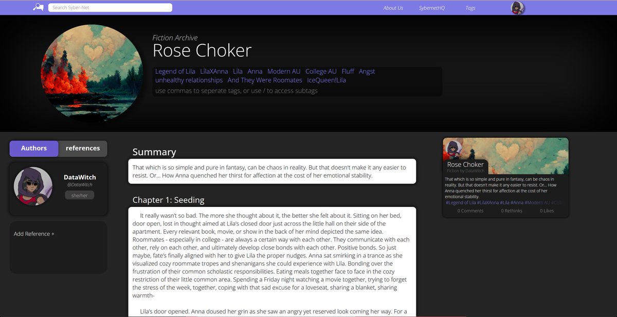 SyberNet_'s tweet photo. Syber-Net is the perfect place to write your fiction, or share work while taking advantage of our social networking. 
Syber-Net supports rich text editing, #AO3 inspired hierarchical tags, and generates a preview of how your work will appear in users feeds. 
#fanfiction #fanfic https://t.co/gkIxdFrvxr
