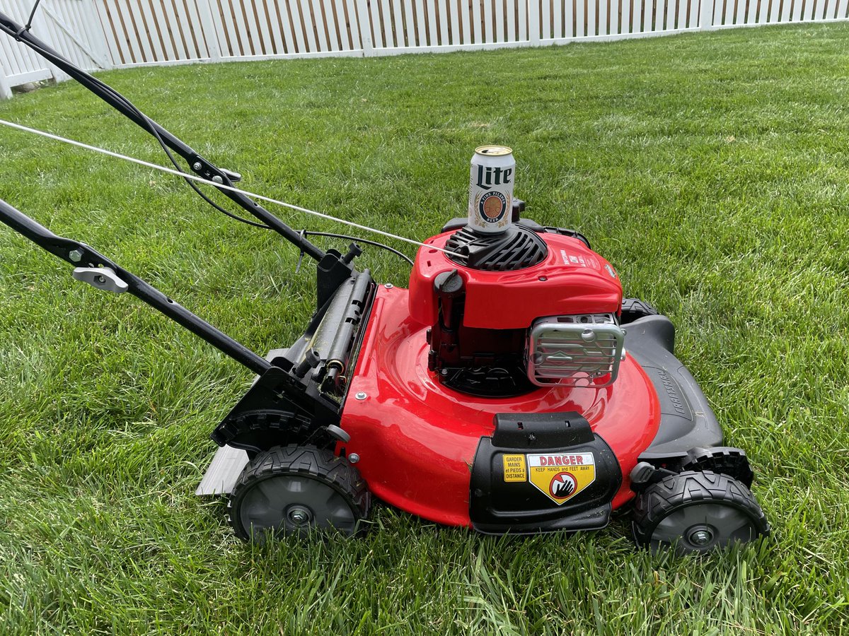Brian81479976's tweet photo. My name is Brian and I’m a rookie trying to make a name for myself in the Thursday Night Mowing League. I just broke in my new mower with a cold brew!
#briggsandstratton 
#millerlite https://t.co/f6bBAg9JuN