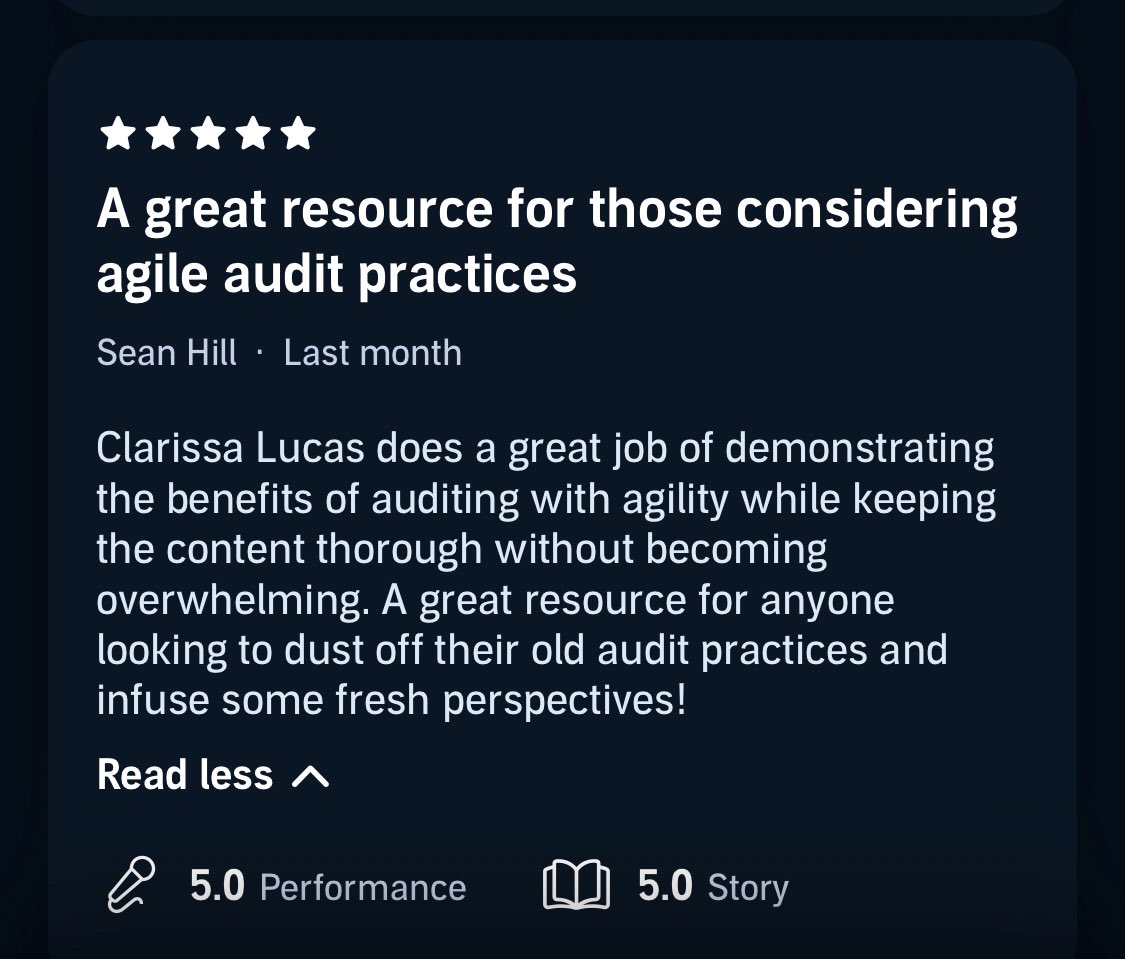ClarissaJLucas's tweet photo. Do you love #audiobooks? Beyond Agile Auditing is available as an audiobook. Listen to your copy today, and start enjoying a better #audit experience.
#internalaudit #agile #devops https://t.co/OgB57svapv