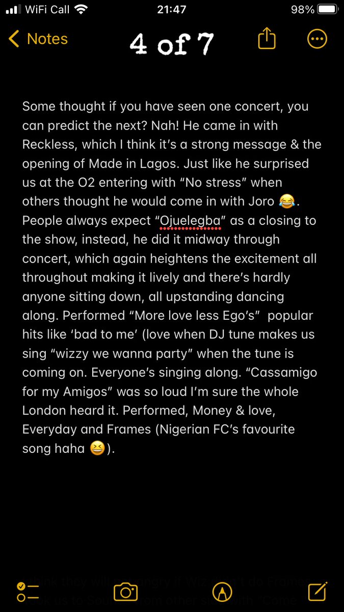 Following the #Wizkidstadium concert I attended. I have been able to gather my thoughts in review & review on 7 pages. Don’t get too excited, I also have a criticism @ the end too 🤪. So grab a cup of tea & biscuit. #WizkidxTottehamStadium
