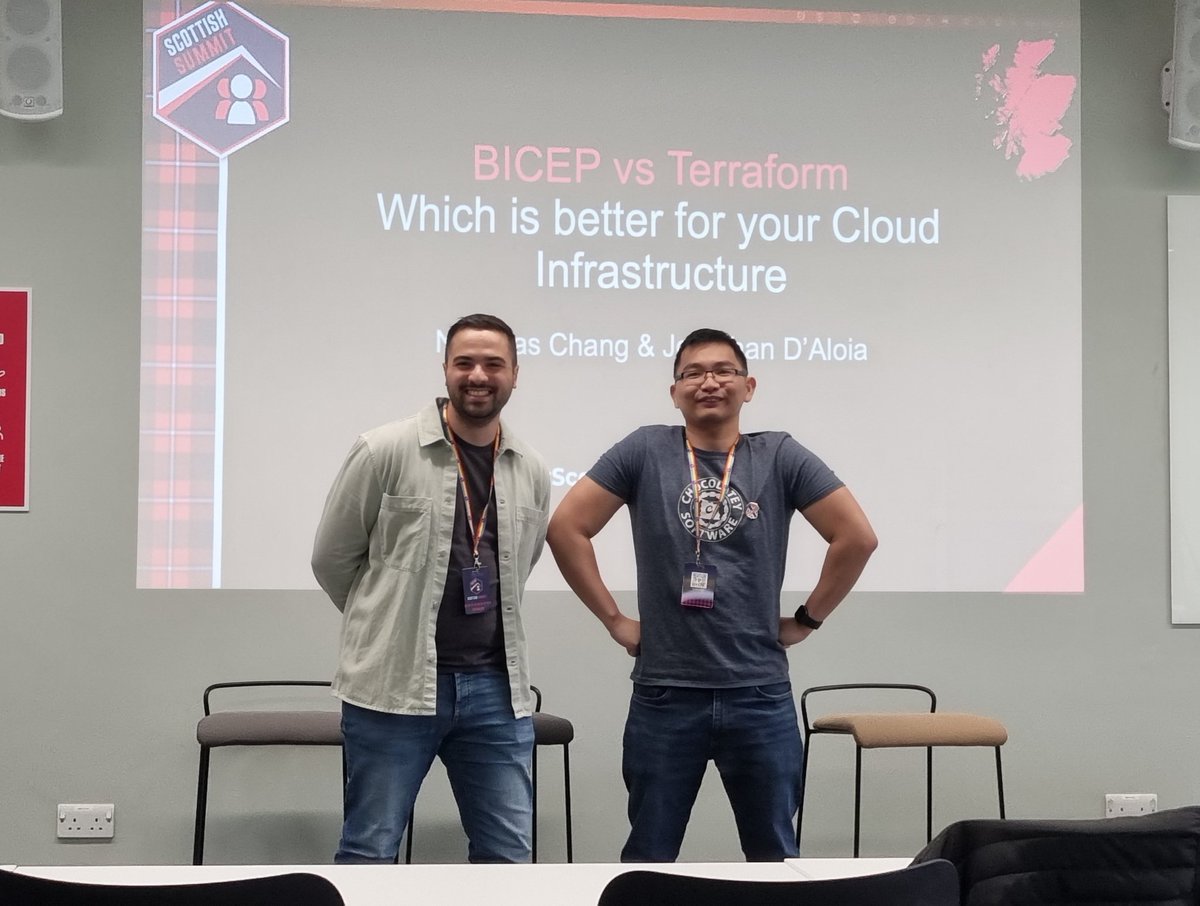 Bicep vs Terraform with <a href="/nick_cloudops/">Nicholas Chang</a> and <a href="/DataOpsDon/">Jonathan D'Aloia</a>.  Fight!! #scottishsummit2023
