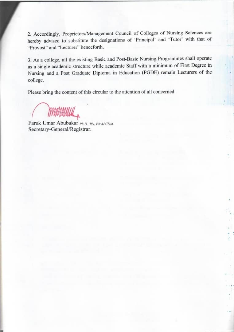 NMC_Nigeria's tweet photo. Reminder on Change of Title of Academic Staff of Colleges of Nursing Sciences https://t.co/osRBz93Ywo