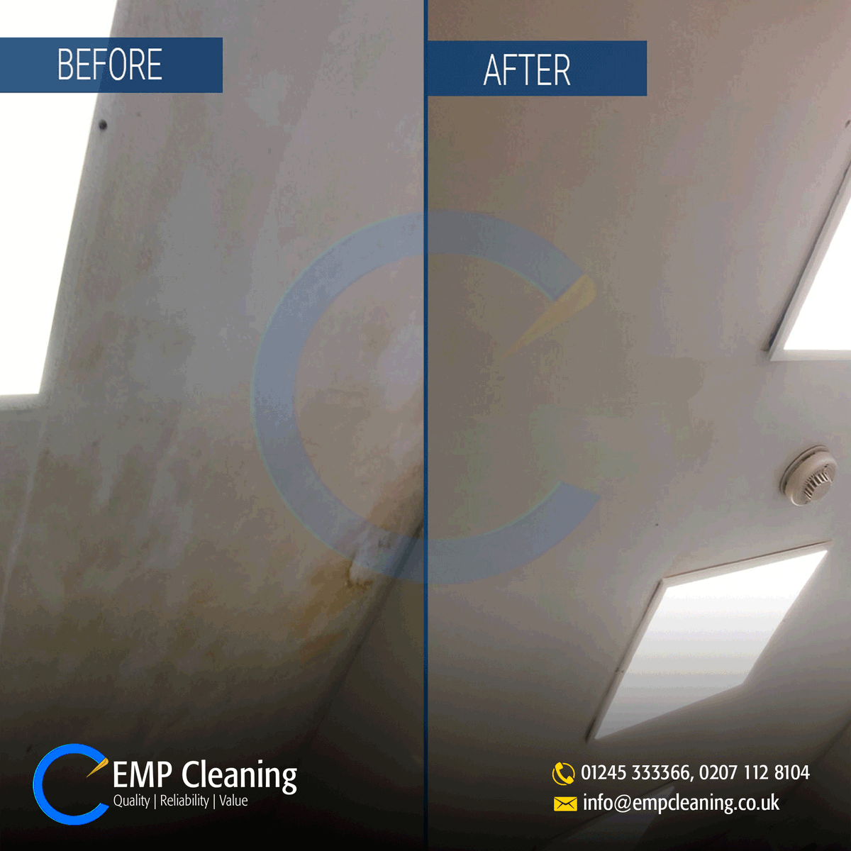 EMP_Facility's tweet photo. Our team at @ServiceEmp is skilled at turning dirty and stained ceilings into a gleaming, good-as-new marvel. 🙌

Get in touch with us! 🤝

Phone: 01245 333366 / 0207 112 8104
Email: info@empcleaning.co.uk
Bookings: https://t.co/aQpFHgpklJ

#EMPCleaningServices #CeilingCleaning https://t.co/ayequXRRdS