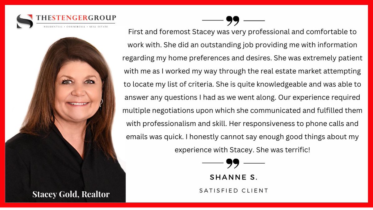 StengerGroup's tweet photo. ⭐⭐⭐⭐⭐ Five-star service each and every time.
#bestrealtorever https://t.co/Z0ITYFu3mW