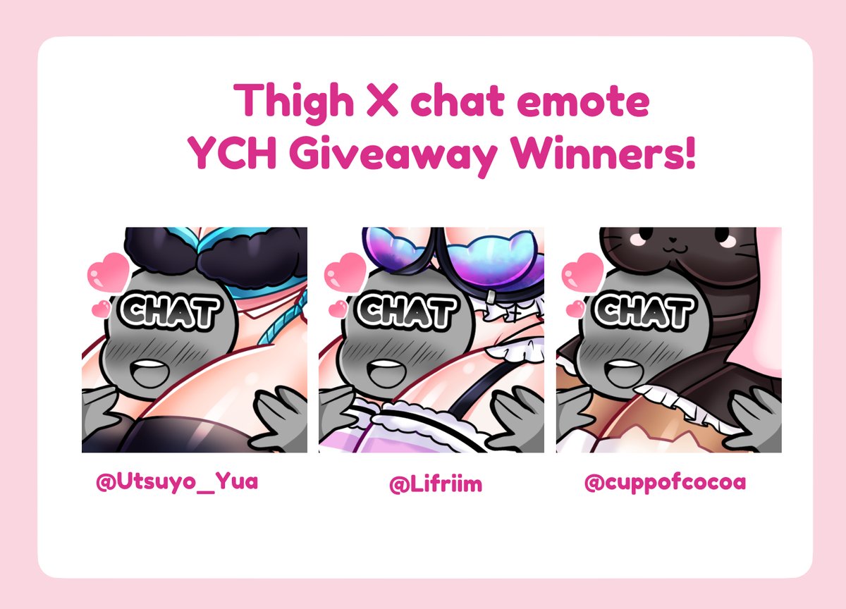 NoLongerGray's tweet photo. 🩷Thank you so much for all the support this post has gotten!🩷
*
🎨Thigh X Chat winners:🎨
-@Utsuyo_Yua 
-@Lifriim 
-@cuppofcocoa 
*
🔁Rts are appreciated!🔁 https://t.co/K4OTMMKiI3