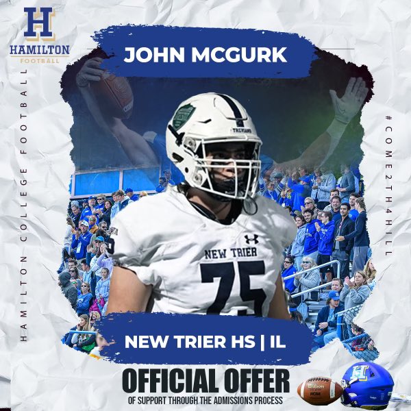 After a great call with <a href="/Coach_Swingle/">Coach Ryan Swingle</a>, I’m excited to receive an offer to play <a href="/HamCollFootball/">Hamilton College Football</a>!

<a href="/DollBrian/">Brian Doll</a> <a href="/newtrierfb/">New Trier Football</a> <a href="/DeepDishFB/">DEEP DISH FOOTBALL</a> <a href="/CoachBigPete/">Peter "Coach Big Pete" Leinweber</a>