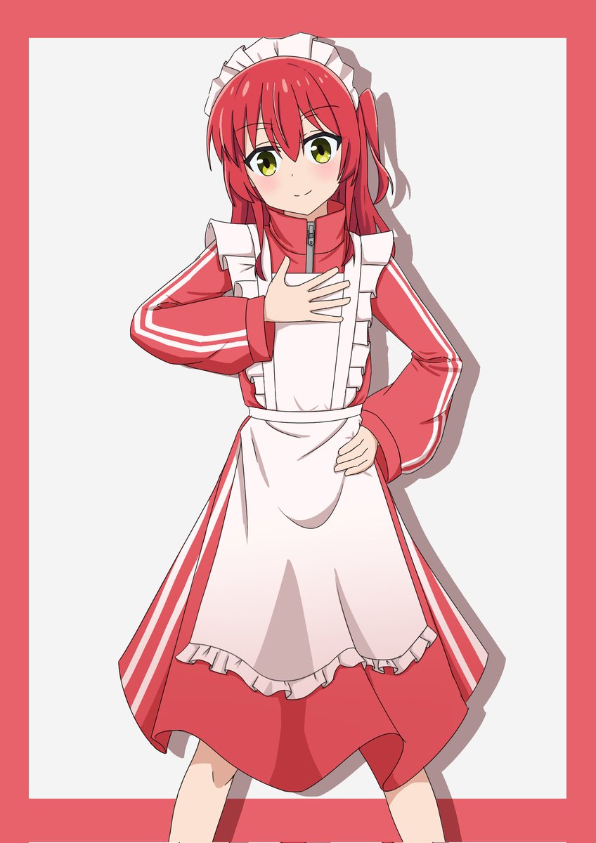 1girl red hair solo maid headdress apron smile yellow eyes  illustration images