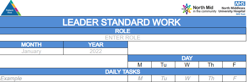 NM_Improvement's tweet photo. A key tenet of the #PFMS approach is the use of #standardwork below is a good example of #Leaderstandardwork which is a neat way of planning time.
Standards and systematic working are keys to success.
#PatientFirst https://t.co/dkRsZHI1y0