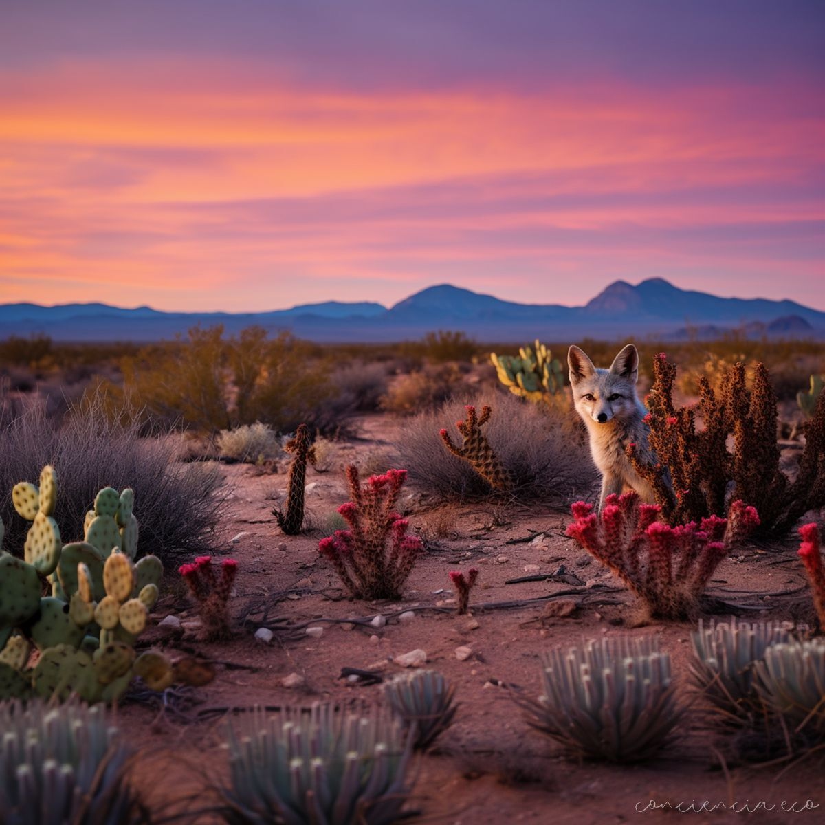 Los desiertos pueden parecer vacíos, pero albergan una gran diversidad de vida adaptada a condiciones extremas. Respetémosla. 🌵 #sustentable #desiertos #arteysostenibilidad #IAparabien #ecologia #arteconciencia #AIforEarth #ViralEco