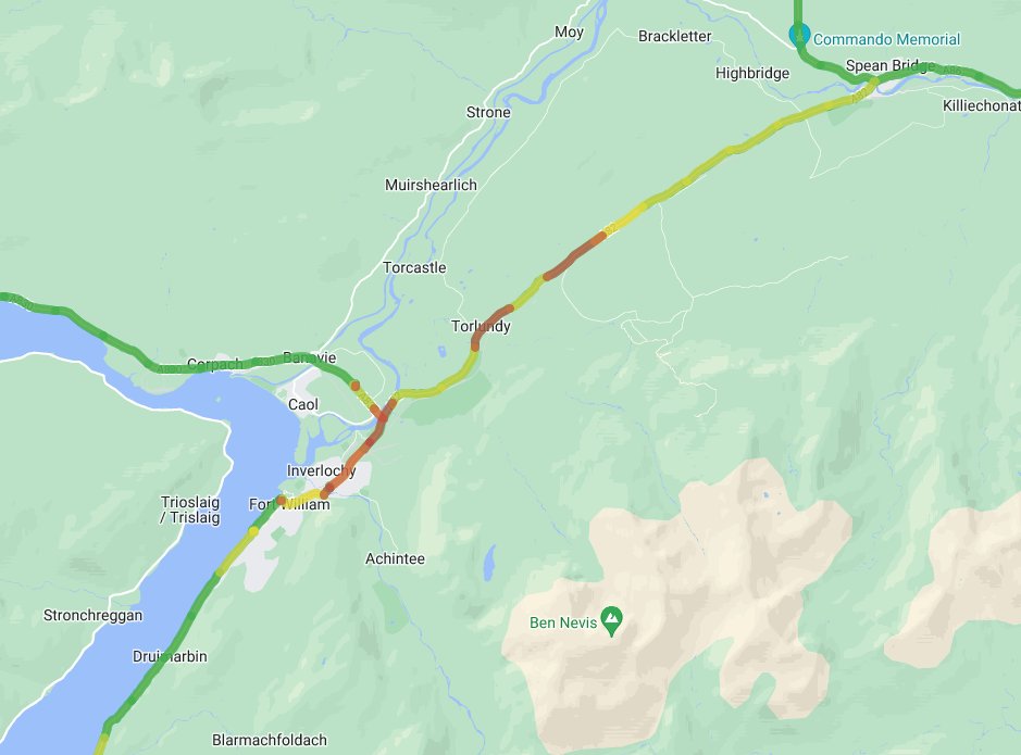 trafficscotland's tweet photo. NEW β β 18:00
#A82 Fort William
Significant traffic in the area causing delays of approx. 25 minutes in both directions β
Please use our #RouteChecker π£οΈ to plan ahead: https://t.co/mJdE9BubVY
@NWTrunkRoads https://t.co/cgwvwkVfXW
