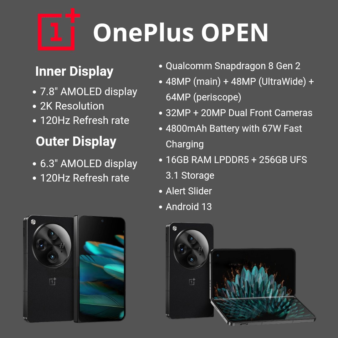 techdroid_web's tweet image. Check out the OnePlus OPEN specs 👇 
#OnePlusOpen #OnePlus #TechNews #TechdroidWeb
