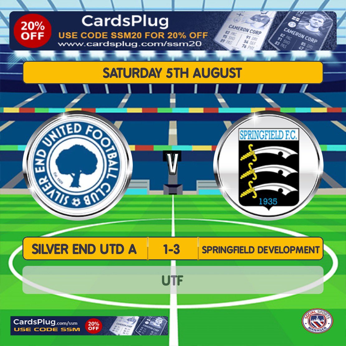 Springfield Development (@springfielddev1) on Twitter photo A 3-1 win for our side today against a good side. Lots of rotation, versatility and a strong footballing display meaning it was a very positive day for the side. Thanks to <a href="/silverendunited/">Silver End United Football Club</a> and best of luck for the season.
#UTF A 3-1 win for our side today against a good side. Lots of rotation, versatility and a strong footballing display meaning it was a very positive day for the side. Thanks to <a href="/silverendunited/">Silver End United Football Club</a> and best of luck for the season.
#UTF