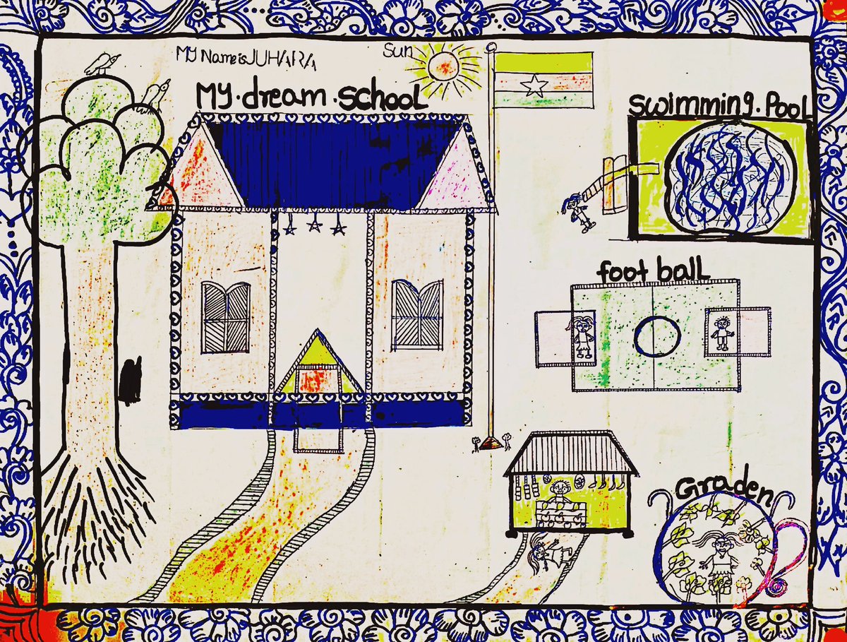 A piece of art created by a young Rohingya girl of 10 years learning in grade 5 at our school. It's her ‘dream school’ where she intends to study quality education & pursue her ambition of becoming a doctor in our community. 
@EduCannotWait @RefugeeInvest @RefugeesIntl @Refugees