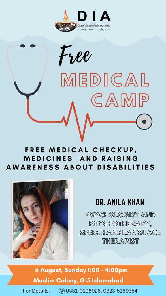 dranilakhan's tweet image. See you all in free psychological first aid, Rehabilitation &amp;amp; awareness camp for Disability in Bari Imam Islamabad on Sunday 6 August from 1 pm to 4 pm for child and adult. Child and adult #PWD #personwithdisability needs inclusion in the society.

#dranilakhan #ActuallyAutistic