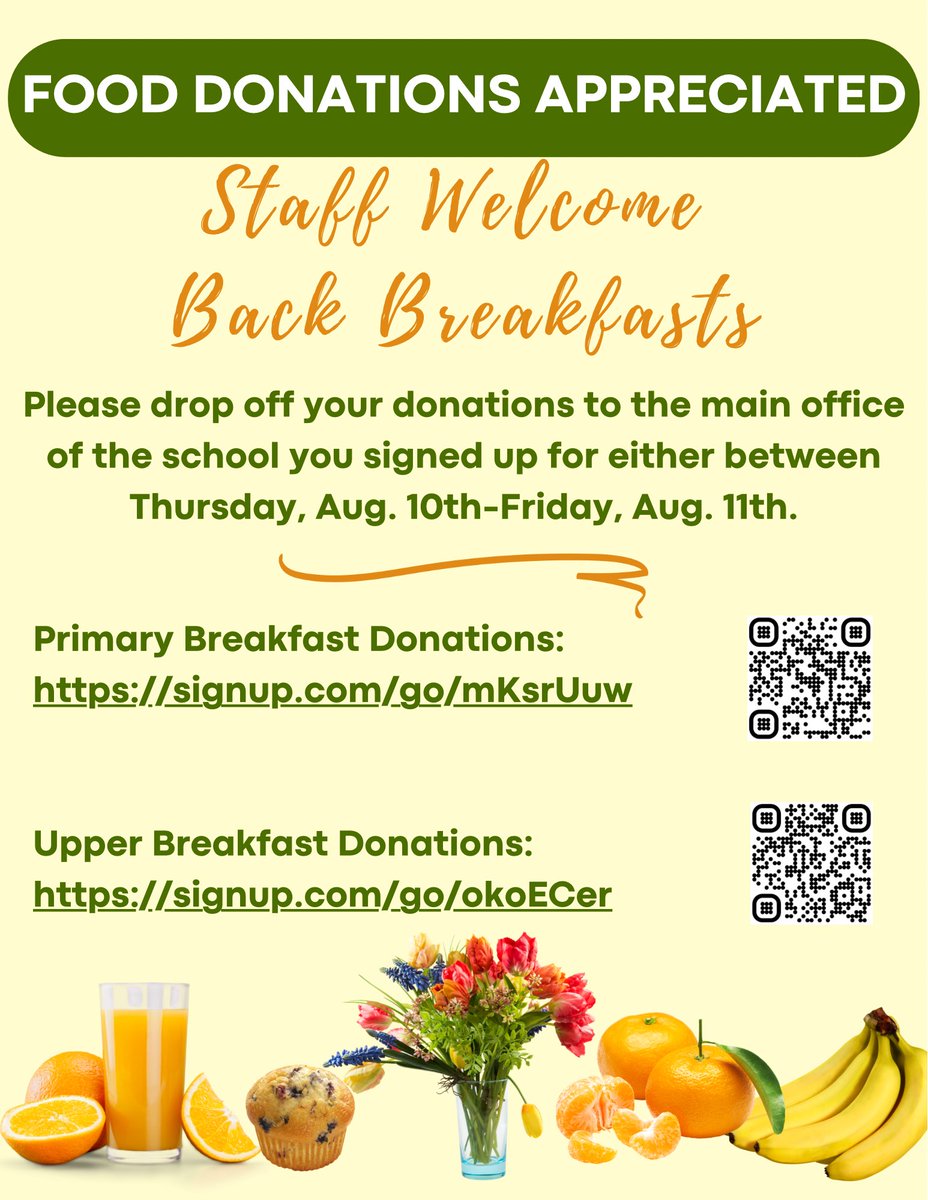 Baileys_PTA's tweet photo. Teachers and Staff are returning to school in a few days and we are still in need of volunteers to help prepare the Welcome Back Breakfasts! In addition, we still need many items to help make them a success. Please consider giving of your time or donating an item. @BaileysES_FCPS https://t.co/61IJ1mong1