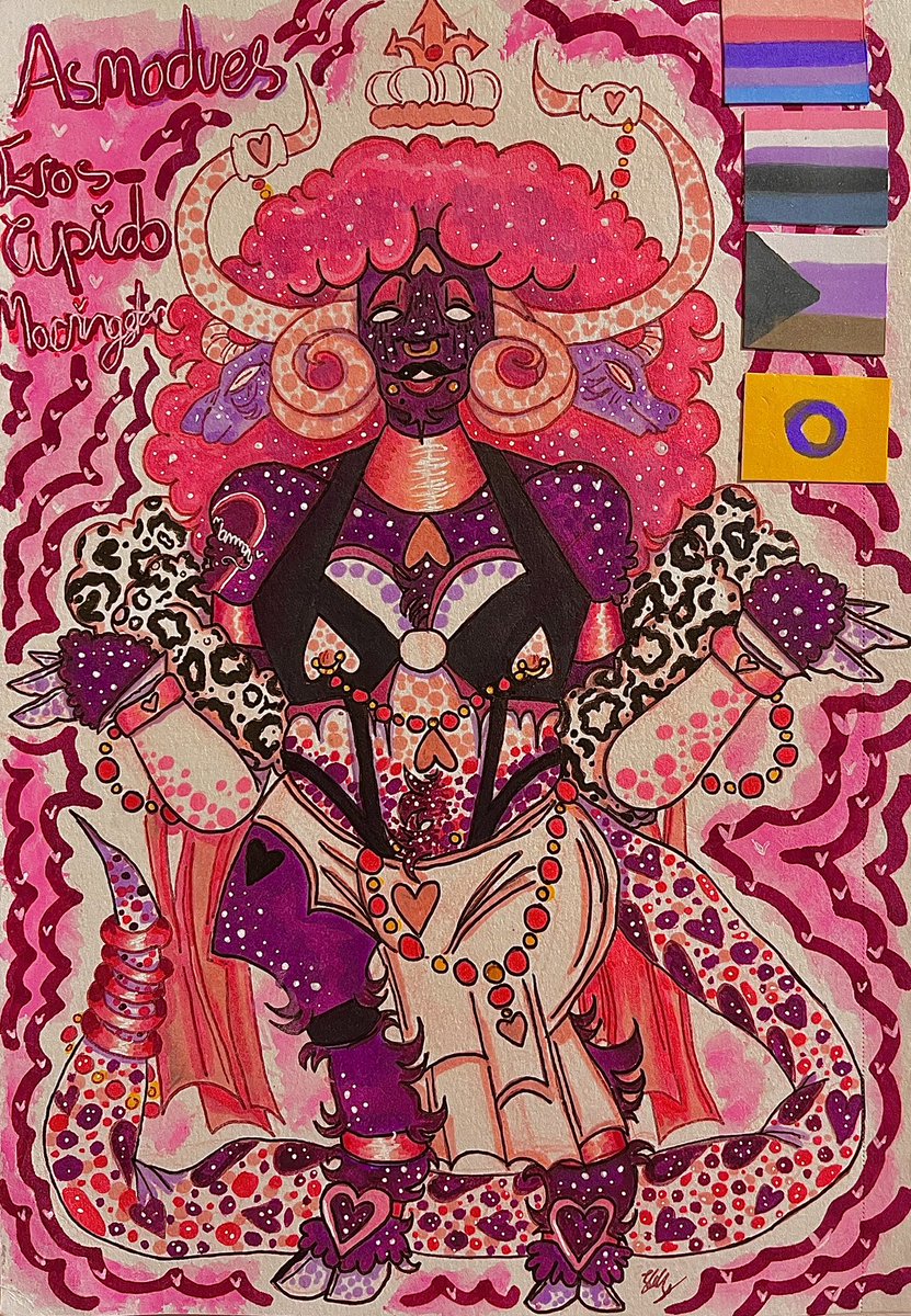venus_basilbard's tweet photo. The sixth depiction for #missionearthcomic is Asmodeus! Asmodeus Eros-Cupido Morningstar! Theyโre together with Mammon and her familiar is a sheep! And heโs the coparent to Princess the cat
#ocart #originalcharacter #characterdesign #characterart #oc #Asmodues #ocs https://t.co/jxuhKnZDp7