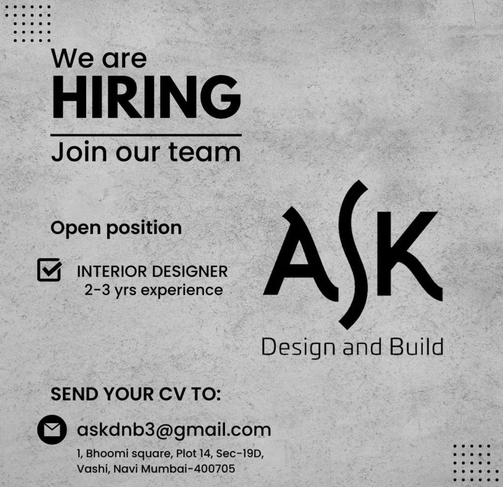 Reputed Interior designer firm of #navimumbai is hiring a #intriordesigner 
Verified. RT, Share!
Tag respective people.
#jobs #HiringAlert