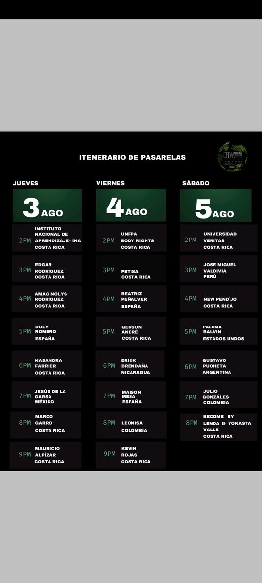 Ayer llegó el gran momento esperado de <a href="/MaisonMesa/">Maison Mesa</a> en #CRFashionWeek23 #ForeverGreen  con tocados naturales fruto de la colaboración con artista floral 🇨🇷 #Juno

Hoy último  día en en #AntiguaAduana  
📸 Guillermo Chinchilla <a href="/guille/">guille</a>.chin