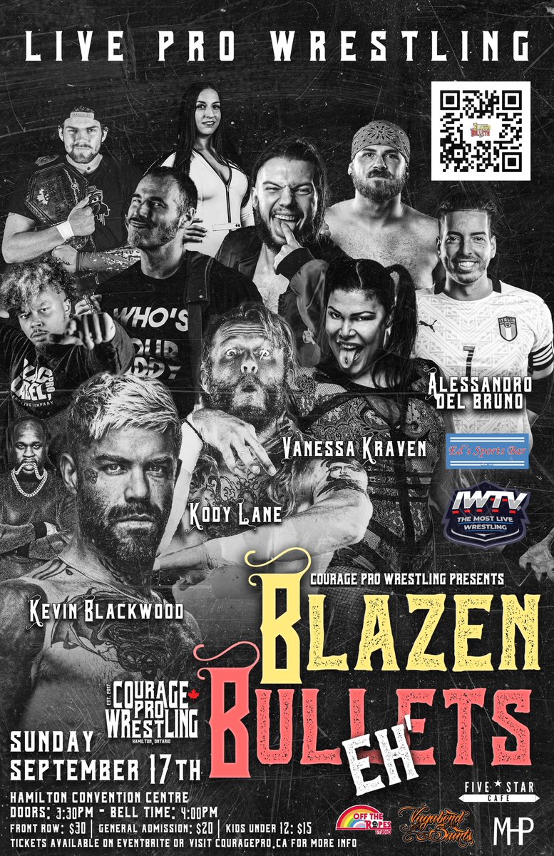 🎉 Calling all wrestling fans! 🎉

🤼‍♀️🤼‍♂️ Are you ready to rumble? Let's get hyped for some electrifying wrestling action! 🤼‍♀️🤼‍♂️

👀Courage Pro Wrestling Presents ‘BLAZEN BULLETS EH’, Sunday September 17th 2023 at the Hamilton Convention Centre. ⚡️⚡️
BlazenBullets.eventbrite.ca

🌟 It's