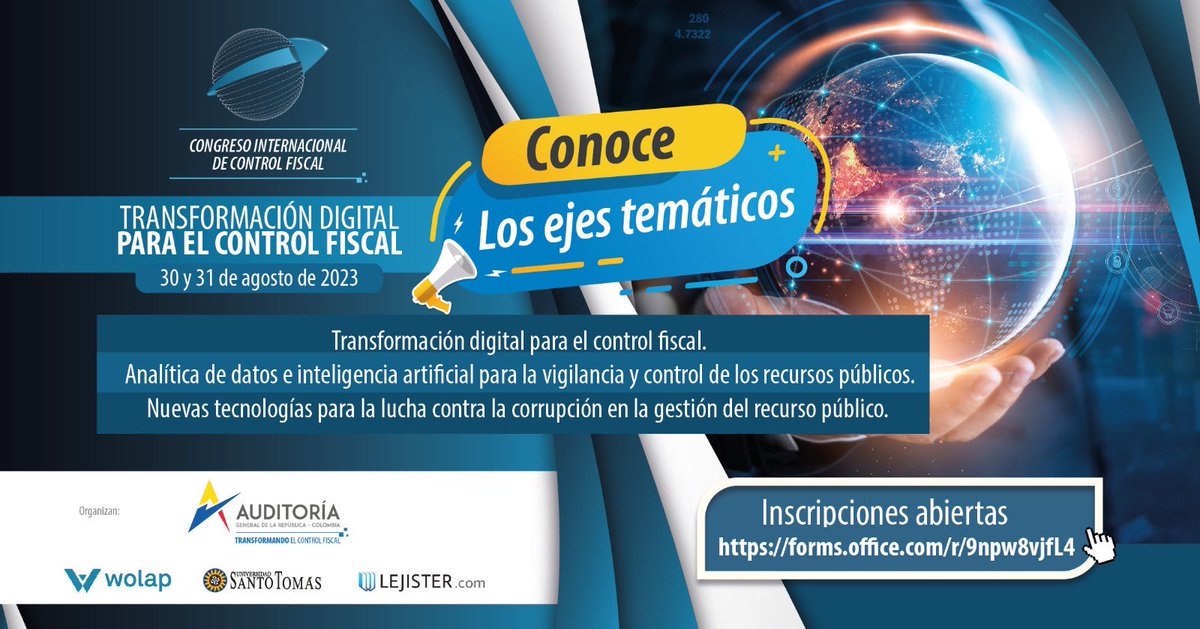 AuditoriaGen's tweet image. #TransformaciónDigital
#AnalíticaDeDatos e #InteligenciaArtificial para #Vigilancia de #RecursosPúblicos
#NuevasTecnologías para #LuchaContraLaCorrupción
Estos son los ejes temáticos del
2° #CongresoInternacional de #ControlFiscal
¡INSCRÍBETE YA! ▶️ forms.office.com/r/9npw8vjfL4