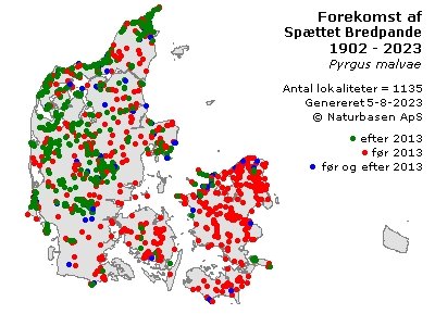 Holdvejret's tweet photo. Der er ikke lavet en tilsvarende undersøgelse for Jylland / Fyn, så det er rent gætværk om det forholder sig anderledes. Man kan. Dog få et hint ved at se på udbredelseskort.

Røde prikker er forsvundne bestande. https://t.co/RF2FK9Mng1