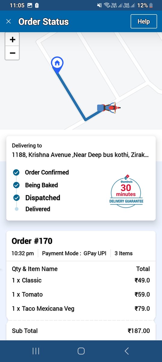 lav_verma's tweet photo. @dominos_india This Order was 30 Minutes Guaranteed Delivery...Still I received this order late...Happening for the 3rd time...
No response From Customer care team for previous orders late delivery..

I want complete refund for my orders which were under this promotion.. https://t.co/NZLZ5rYGBZ