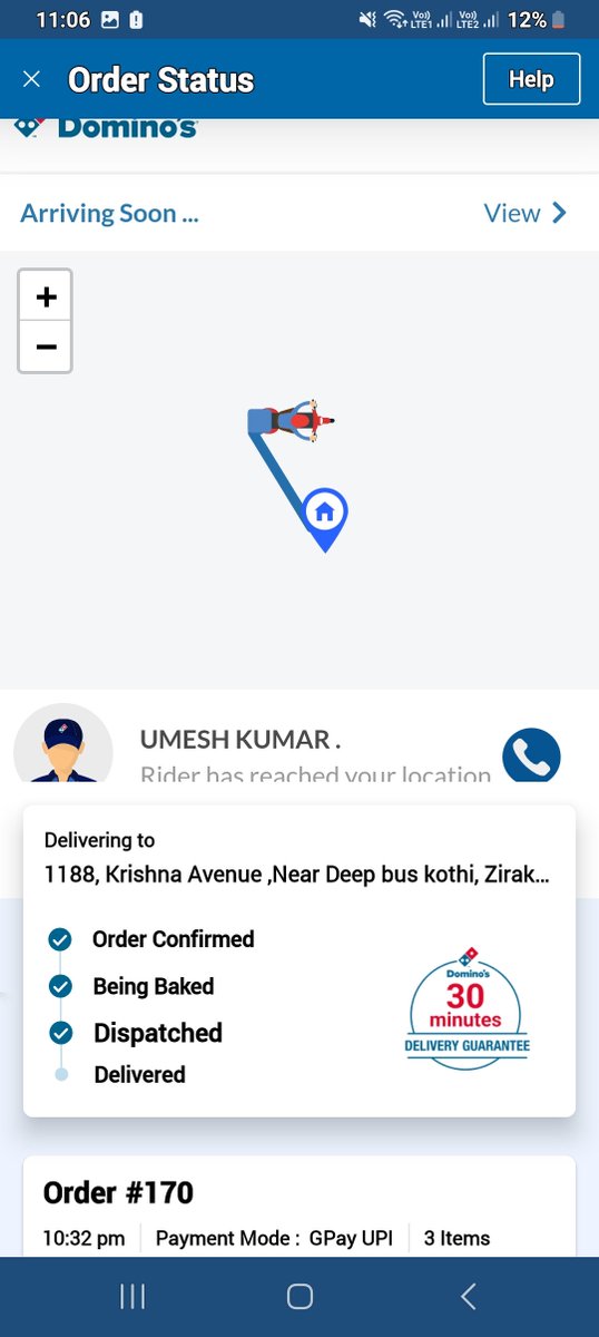 lav_verma's tweet photo. @dominos_india This Order was 30 Minutes Guaranteed Delivery...Still I received this order late...Happening for the 3rd time...
No response From Customer care team for previous orders late delivery..

I want complete refund for my orders which were under this promotion.. https://t.co/NZLZ5rYGBZ